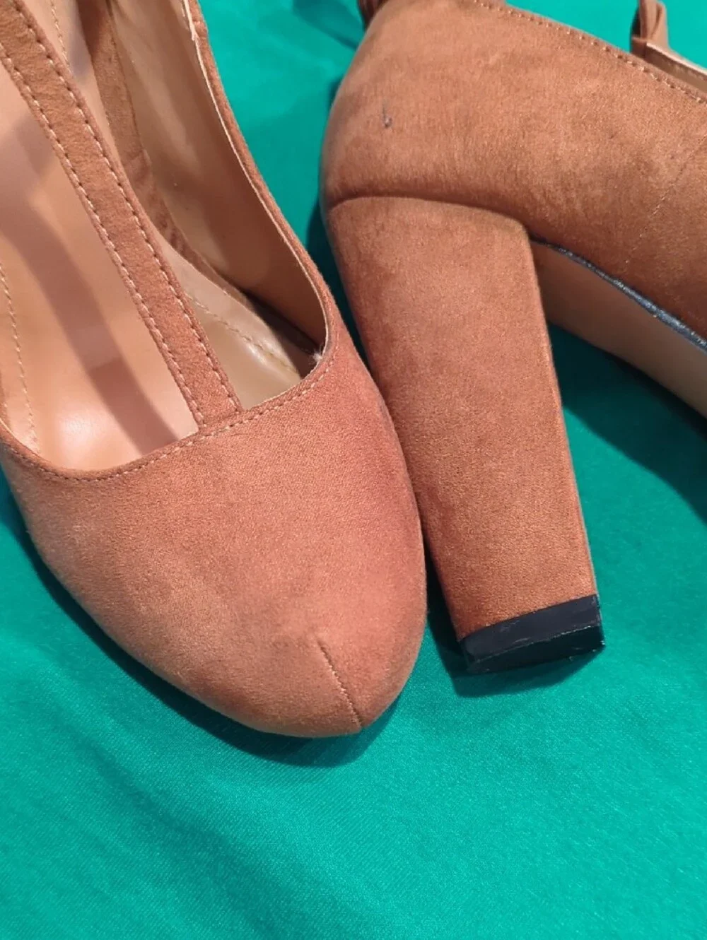 Attention T-Strap Suede Pumps in Cognac Brown